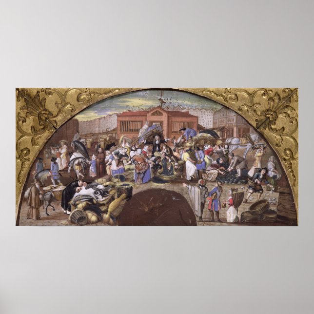 Poster O mercado de peixes em Les Halles, c.1660 (Frente)