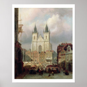 Poster O mercado velho em Praga, 1881 (óleo no canva