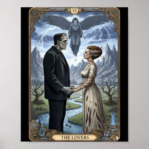Poster O monstro frankenstein e noiva amantes tarot