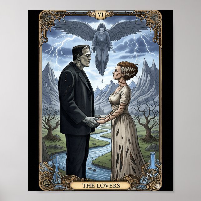 Poster O monstro frankenstein e noiva amantes tarot (Frente)