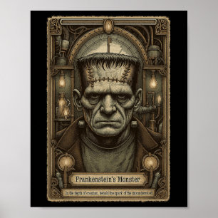 Poster O Monstro Frankenstein Vintage Halloween Tarot C