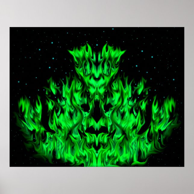 Poster O monstro verde da chama no céu estrelado (Frente)