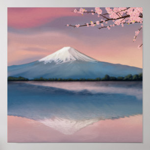 Poster O Monte Fuji com os Blossomas de Cereja
