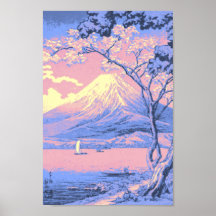 O Monte Fuji, rosa e roxo, do lago Yamanaka