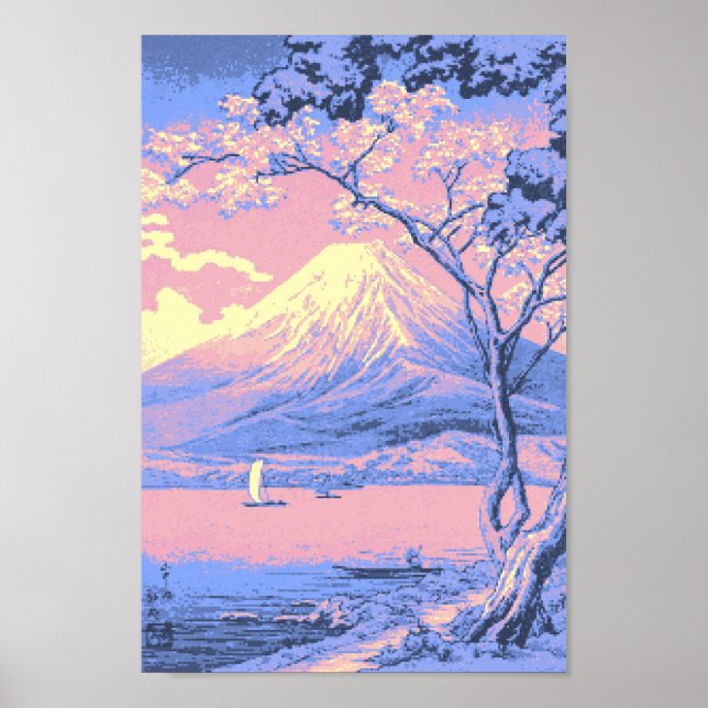 Poster O Monte Fuji, rosa e roxo, do lago Yamanaka (Frente)