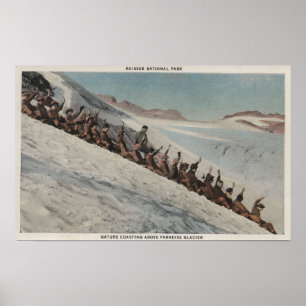 Poster O Monte Rainier, WA - linha de pessoas que