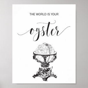 Poster O mundo é seu globo preto e branco da ostra