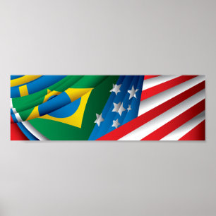 Pôster O mundo embandeira o poster, os EUA, o Brasil e o