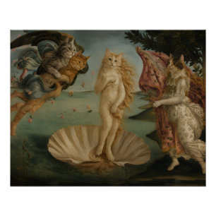 Pôster O Nascimento de Vênus Gatos Paródia Arte Renascent