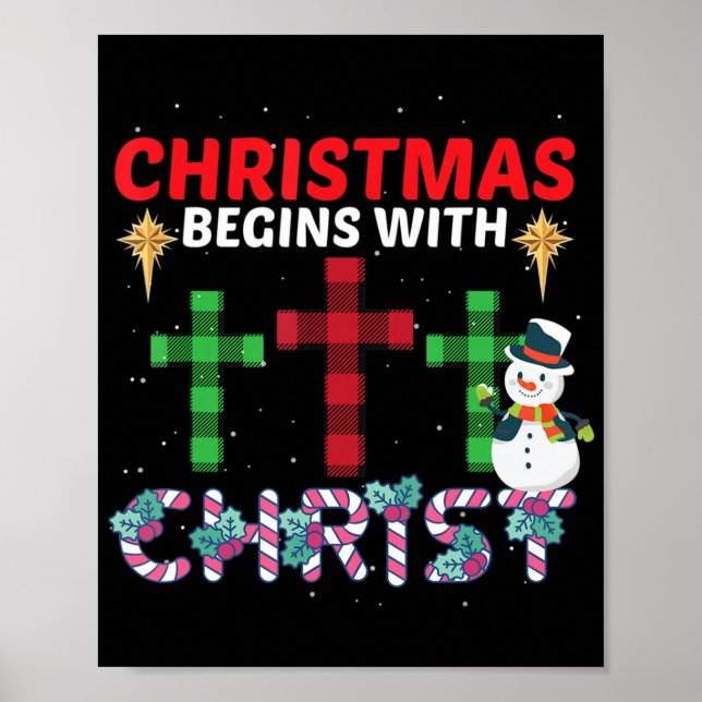 Poster O Natal Começa Com O Cristo Snowman Christian Rel (Frente)