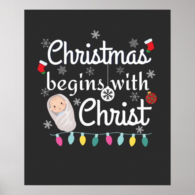 Poster O Natal começa com o T-Shirt Cristo (Frente)