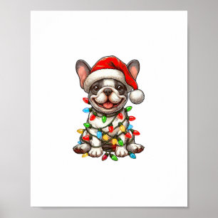 Poster O Natal do Buldogue Francês Luz Santa Hat Boys Gir