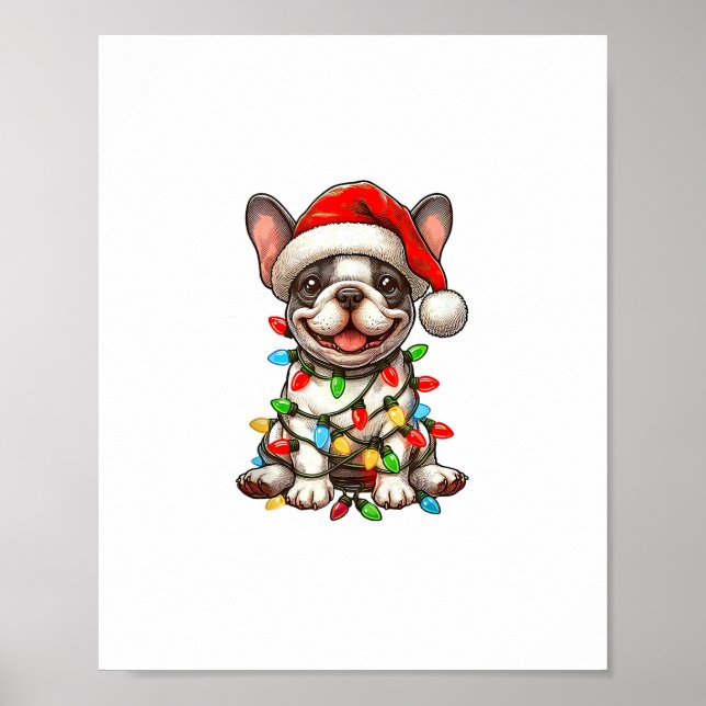 Poster O Natal do Buldogue Francês Luz Santa Hat Boys Gir (Frente)