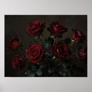 Poster O Nocturno Carmesim: Um Estudo de Rosas Vermelhas