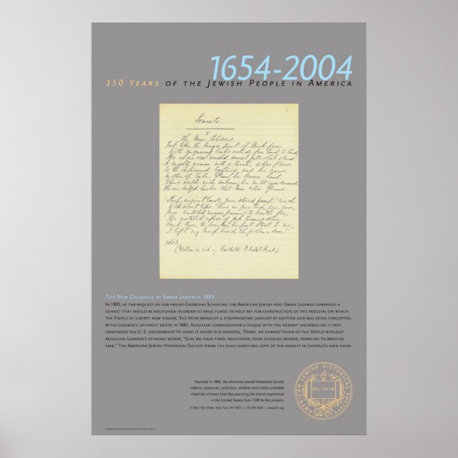 Pôster O Novo Colósso de Emma Lazarus, 1883 (Frente)