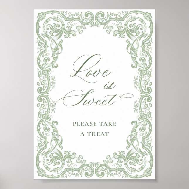 Poster O Ornamentado Renascentista Sage Green Floral Love (Frente)