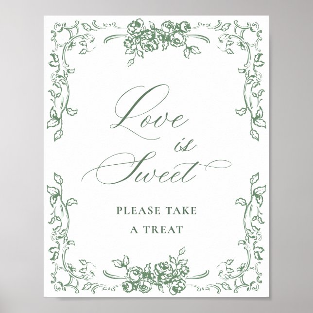 Poster O Ornamentado Renascentista Sage Green Floral Love (Frente)