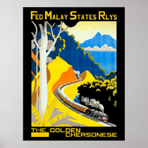 Poster O Ouro Chersonese, Malásia, caminhos de ferro, co