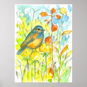 Poster O outono deixa a cor d'água do Bluebird