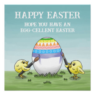 Pôster O ovo de Páscoa é pintado pelos pintinhos