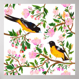 Poster O padrão é com aves e flores. É creat