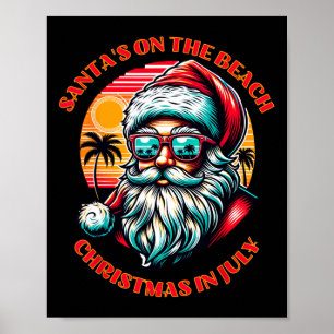 Poster O Papai Noel está na praia. Natal em julho.