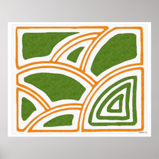 Poster O parque; pintura a óleo de Abstrato em laranja, v