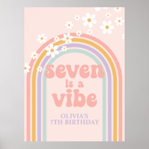 Poster O Pastel Rainbow Retro Seven é um Aniversário de 7