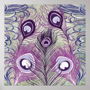 Poster O pavão roxo bonito empluma-se o design elegante