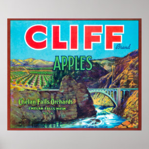 Poster O penhasco Apple etiqueta - as quedas de Chelan,