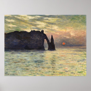 Pôster O penhasco Etretat, por do sol por Claude Monet