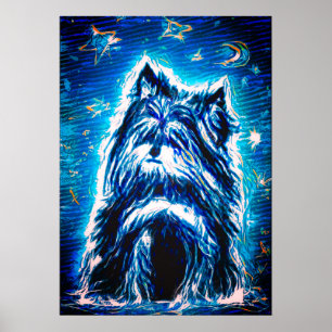 Poster O pequeno cachorro em azul