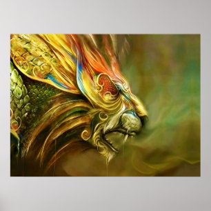 Pôster O perfil principal do leão Mystical da fantasia