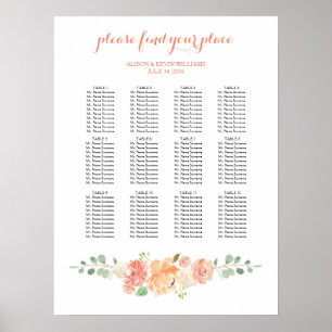 Poster O pêssego floresce a carta do assento do comensal