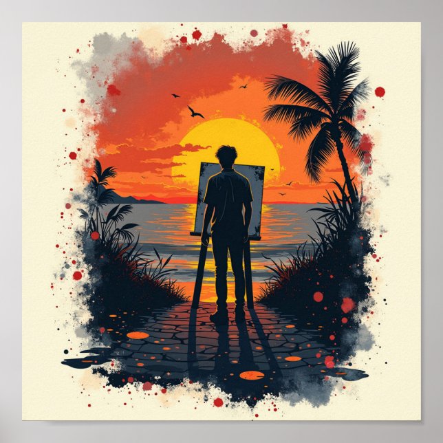 Poster O pintor ficou impressionado com sua pintura (Frente)