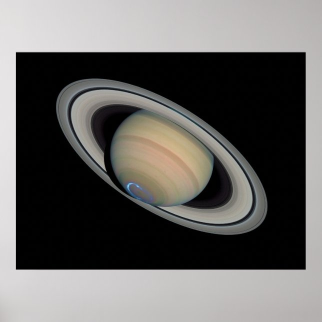 Pôster O planeta Saturno com Auroras (Frente)