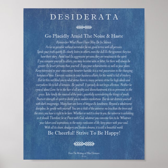 Pôster O poema Desiderata de Max Ehrmann Denim Art (Frente)