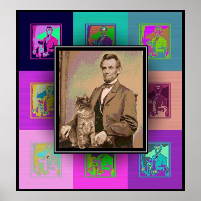 Poster O Pop Art Abraham Lincoln e o seu gato "Dixie" (Frente)