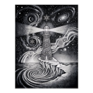 Pôster O Portal Espiritual Preto e Branco Poster Espiritu