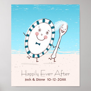 Pôster O prato funciona afastado com o casamento de praia