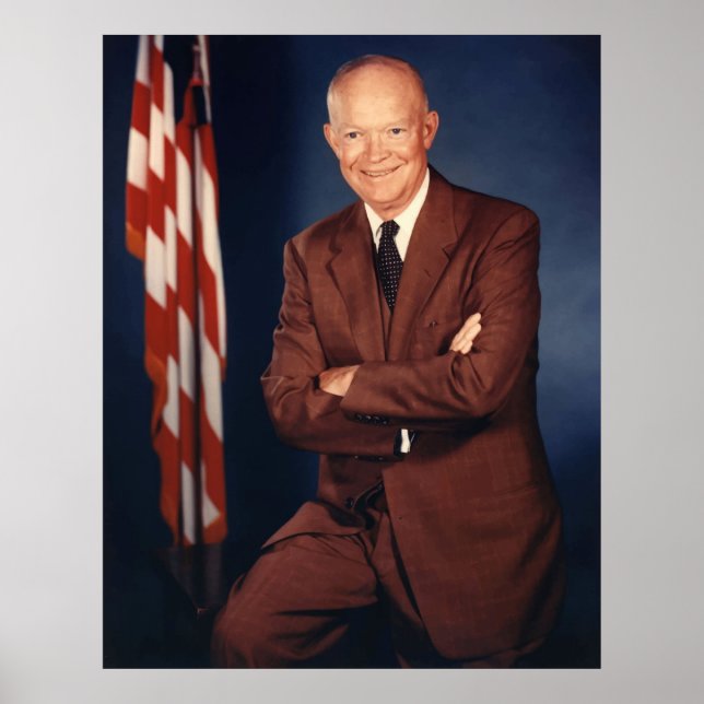 Pôster O Presidente Eisenhower e a bandeira americana (Frente)