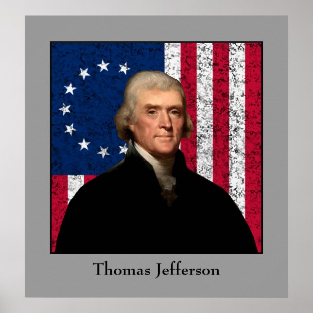 Pôster O Presidente Jefferson e a bandeira americana (Frente)