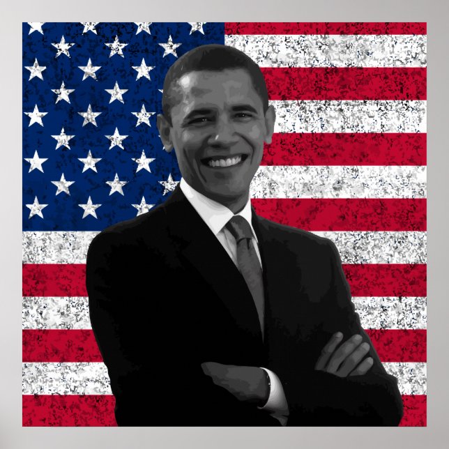 Poster O Presidente Obama e a bandeira americana (Frente)