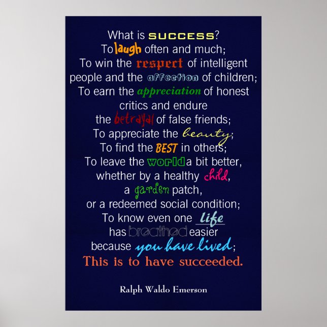 Poster "O Que É Sucesso?" - Ralph Waldo Emerson (Frente)