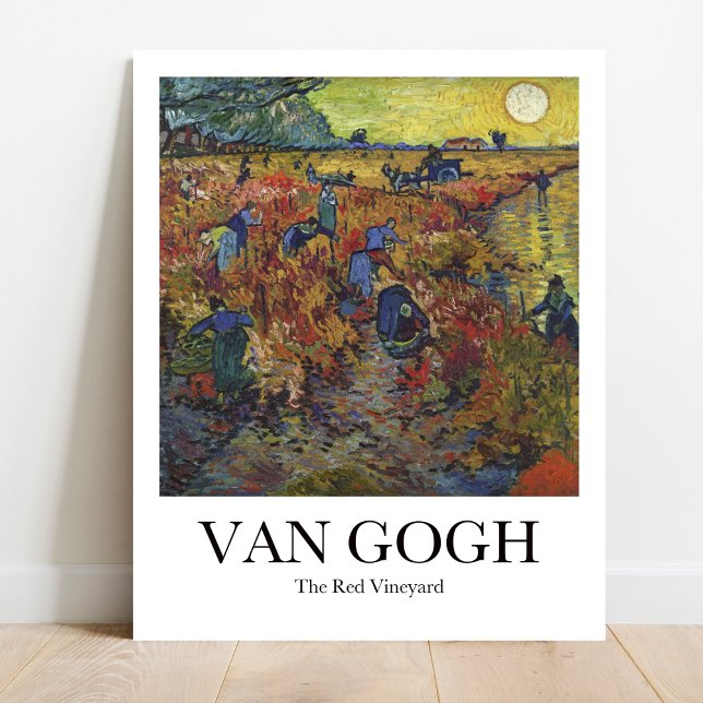 Poster O Red Vineyard de Vincent van Gogh (Van Gogh's vibrant "The Red Vineyard" poster. Lush red rows & swirling sky in iconic brushstrokes)