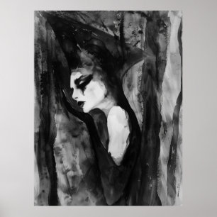 Poster O retrato de Testemunha de Abstrato branco e preto