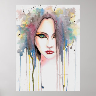 Pôster O retrato psíquico moderno de aquarela de uma mulh