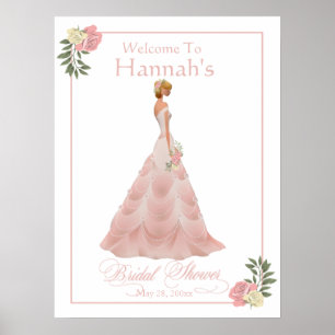 Poster O rosa cora boa vinda floral do chá de panela