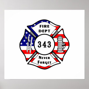 Poster O sapador-bombeiro 9/11 nunca esquece 343