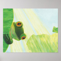 O sapo verde de olhos grandes atrás da almofada de